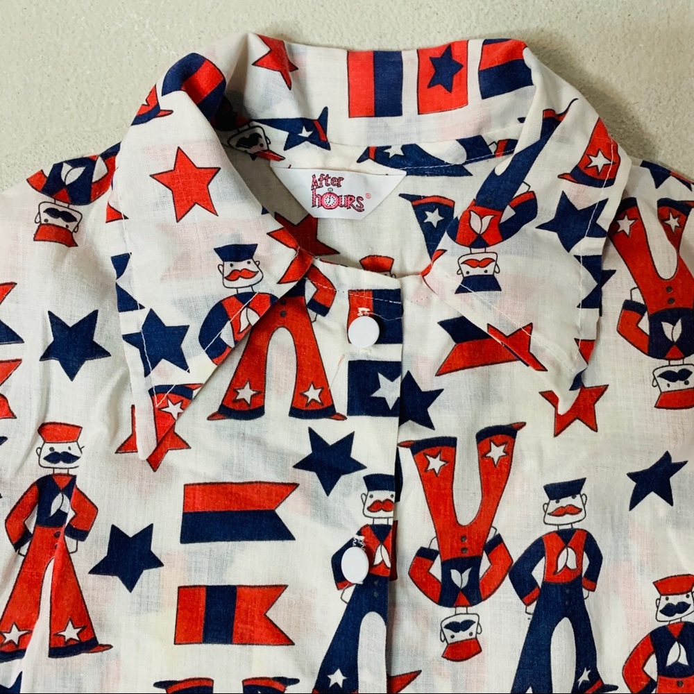 Vintage Kids Top - Red, Navy Blue, White Star & Sailor print